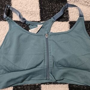 Velocity Teal Zip-Front Sports Bra